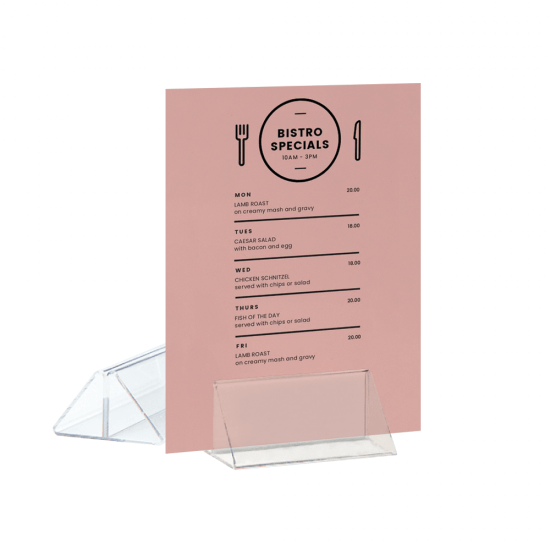 Acrylic showcard holder for promotions or menus
