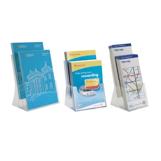 Two tier leaflet holder with A4, 1/3 A4 and A5 leaflet holders available