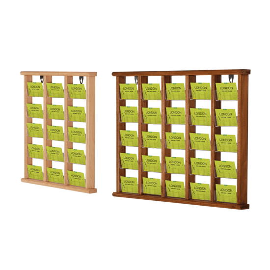 Wooden Wall Mounted Leaflet Holders in light or dark wood