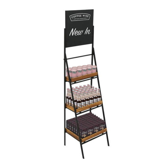 Folding Ladder Display Stand With Chalkboard Header