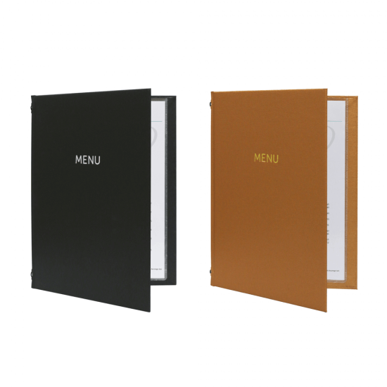 Buckram hard menu covers with foil print in a choice of colours