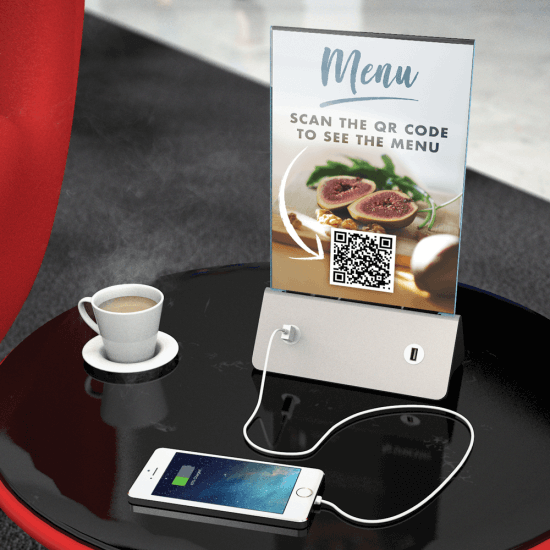 Charge your device while you wait with a USB menu holder