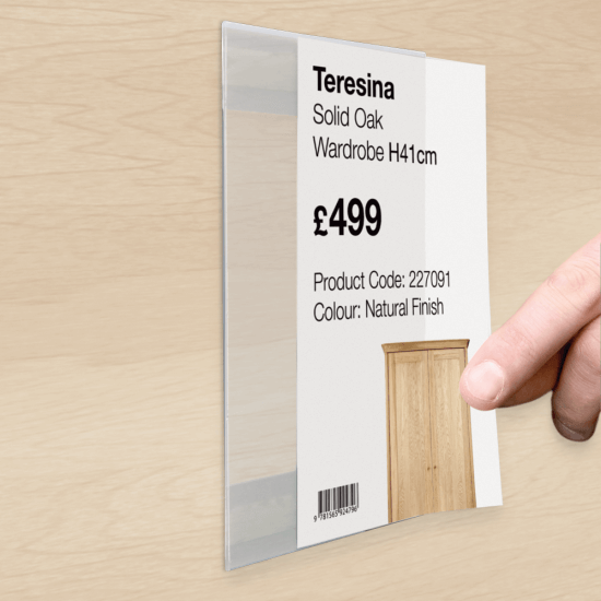 Self adhesive ticket holders are perfect for displaying prices