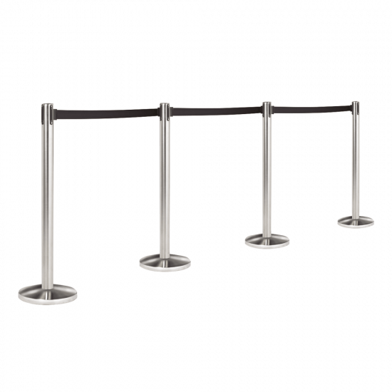 Retractable Queue Barriers with chrome posts and black belts