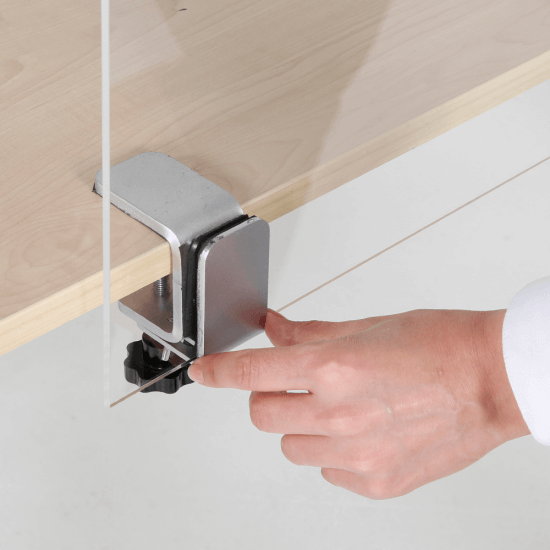 Screen sliding into table desk clamps