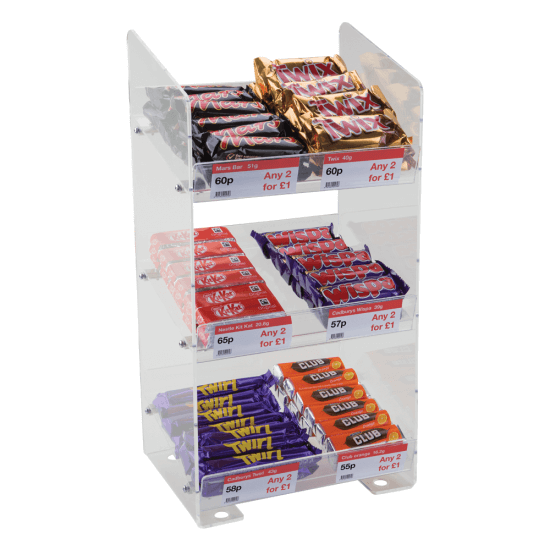 Three Tier Confectionery Stand, Acrylic Merchandising Display 