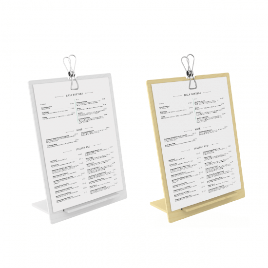 Wooden Menu Holder with Clip in Pearl White or Natural Wood