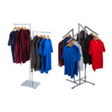 Clothes rail display stand with straight or sloping arms