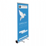 Premium Roller Banner Stand available with a custom-printed banner