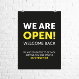 A1 "We Are Open. Welcome Back." poster