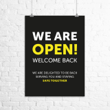 A4 "We Are Open. Welcome Back." poster