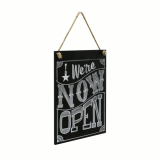 Hanging Chalkboard with customised 'We're Now Open' message