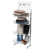 Gridwall mesh stand with metal gridwall shelves for retail displays