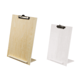 Wooden Menu Display Stand with clip in natural wood and pearl white
