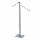 Clothing display stand with sloping arm rails