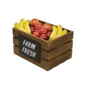 Fresh produce displayed in a rustic wooden crate