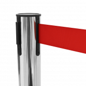 Red retractable barrier with chrome post