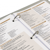 Brochure display style features optional ring binder