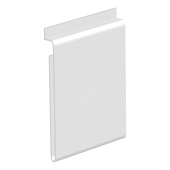 Clear acrylic sign holder for slatwall in portrait