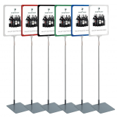 Showcard stands are poster stands in a variety of sizes and colours