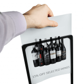 Show card stand with plastic poster frame and adjustable height