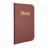 This traditional menu cover has a wipe clean PVC finish