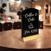 Mini tabletop chalkboards are ideal for use in cafes and restaurants
