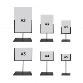 Sizes of Tabletop Metal Sign Holder Stand, landscape and portrait