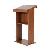 Wooden lectern stand with hidden storage shelf