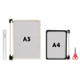 As and A4 flip file display with white or black frames
