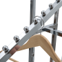 Sloping arms have ten ball stops each to keep hangers in place