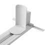 Slow feed shelf pusher systems with self adhesive T rail