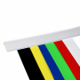 Colourful shelf edge infill roll strips in red, blue, green yellow, black and white