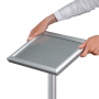 Freestanding poster stands can be rotated to either orientation