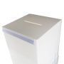 White plastic ballot box with header gripper, leaflet and poster holders