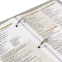 Brochure display style features optional ring binder