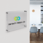 Acrylic Business Plaque with a logo on a clear background