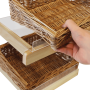 Removable wicker baskets on the countertop wooden display stand
