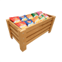 Wooden crate dump bin with wire cage for snack merchandising