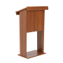 The wooden lectern features a discreet poster gripper