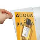Slot graphics between the acrylic panels of the sign holder