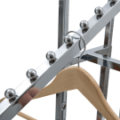 Sloping arms have ten ball stops each to keep hangers in place