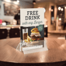 Acrylic Menu Card Holder Base on a pub table