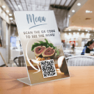 Portrait Single Sided Acrylic Poster Holder displaying a QR code
