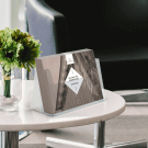 A5 landscape leaflet holder displayed in a lobby