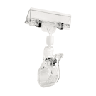 Double ended clip ticket holder with a rotating and tilting head