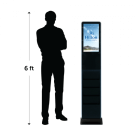 Digital kiosk display with integrated brochure holder and touchscreen