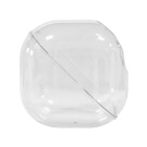 Clear plastic display bin - side profile view