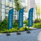 Feather flags outside an exhibition hall