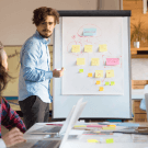 Economy flipchart easel with integrated magnetic whiteboard easel